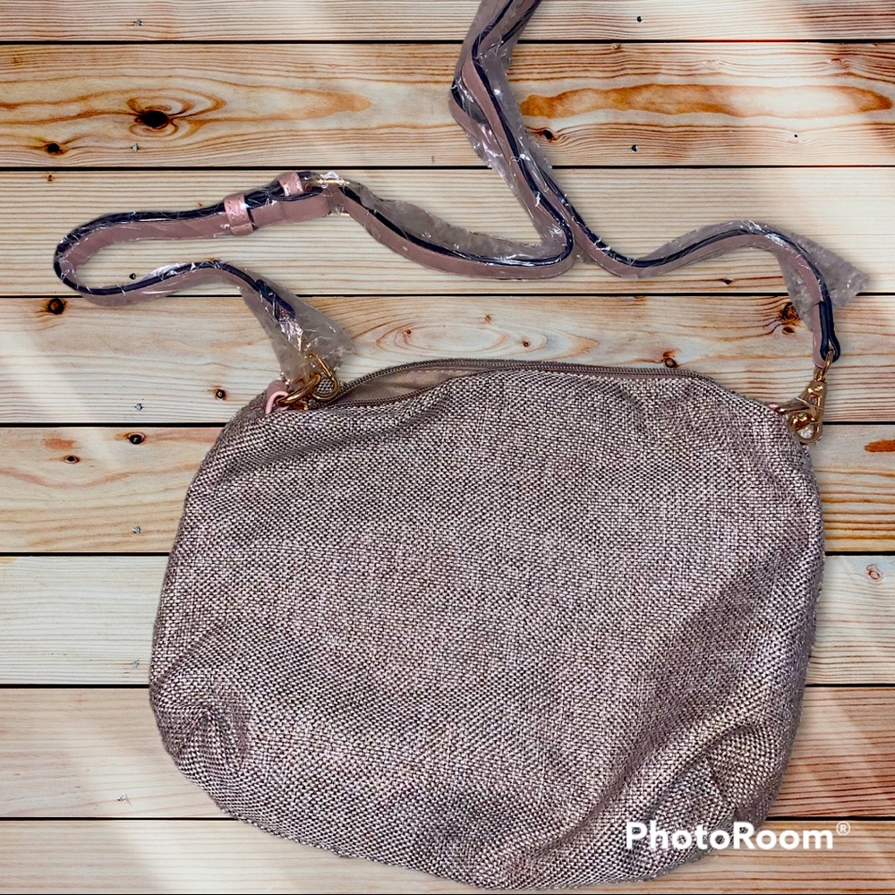 Preppy Shoulder Bag Small Purse tweed pink adjustable strap gold gray zip cute